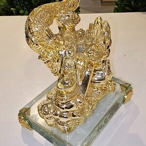 Golden Feng Shui Prosperity Dragon Statue on Glass Base